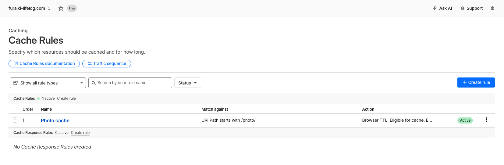 Cloudflare 대시보드 → Caching → Cache Rules → Create rule