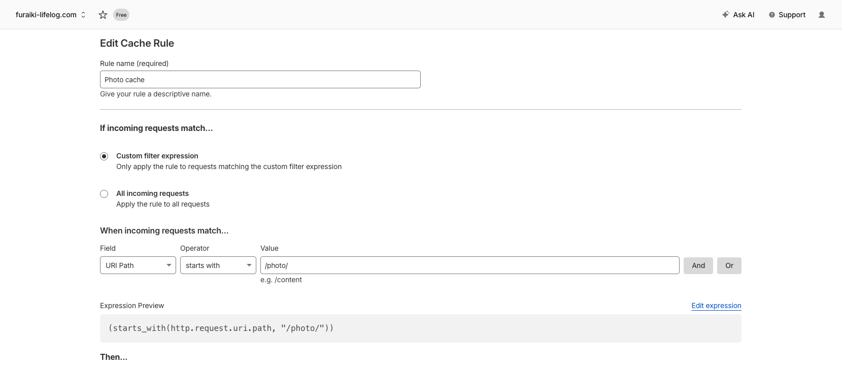 조건 : URI Path starts with /photo/